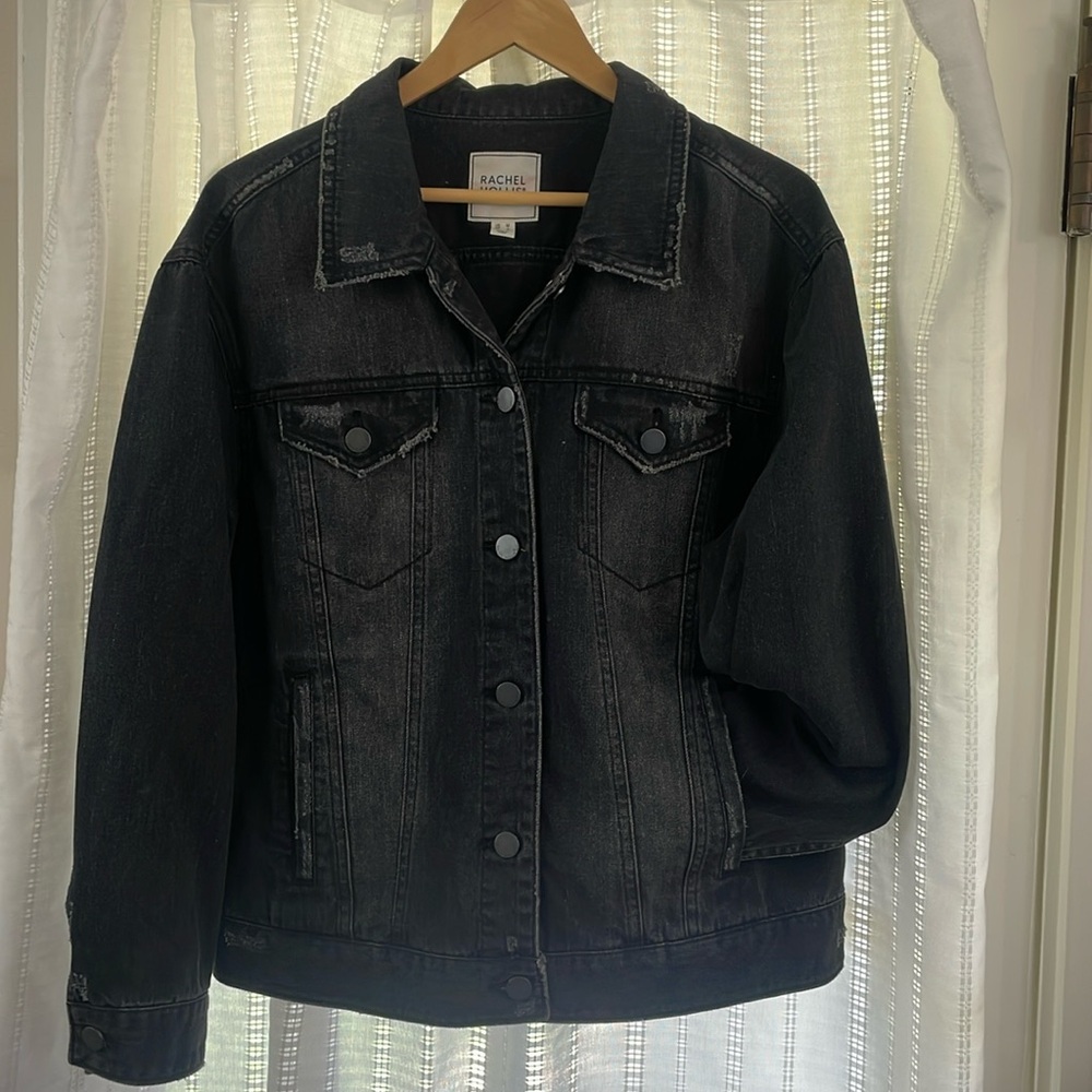 Rachel Hollis Distressed Black Jean Jacket